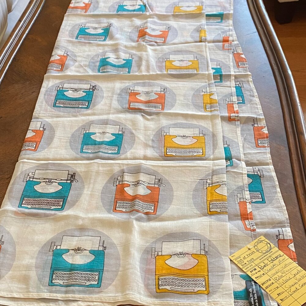 NWT Scarf with typewriter print white with bright blue, orange and yellow design